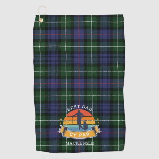 Bester Vater von Par Kariert MacKenzie Green Lila Golfhandtuch (Vorderseite)