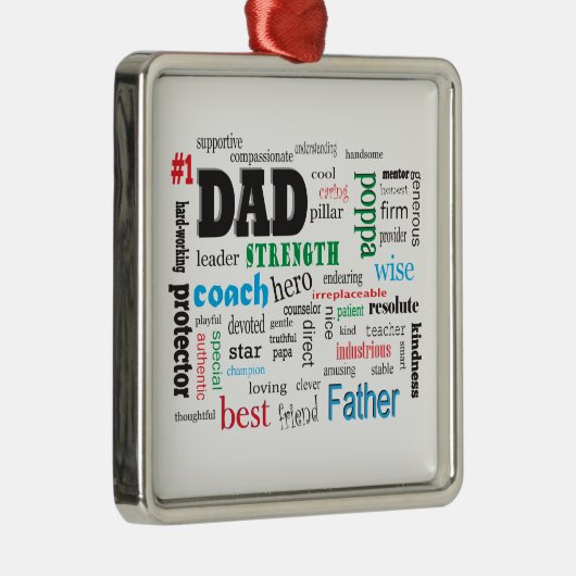 Bester Vater Word Cloud Silbernes Ornament (Rechts)
