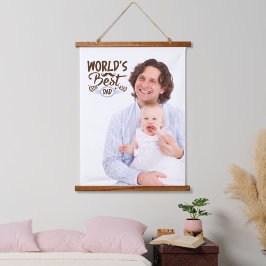Bester Vater Zitat Brown Script Vater & Baby Foto Wandteppich Mit Holzrahmen