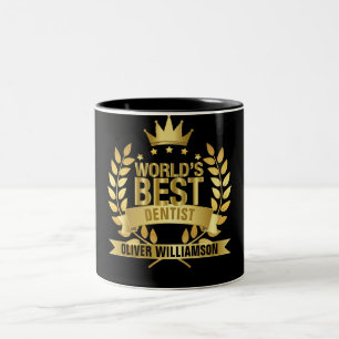 Bester Zahnarzt der Welt Schwarz und Gold 5 Sterne Zweifarbige Tasse