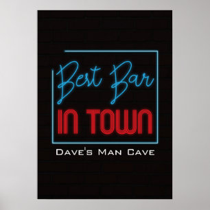 Bestes Bar Neon Typografisches Zeichen Poster