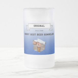 Bestes Bier Sommelier Dunkelblau Weißes Foto Mattglas Bierglas