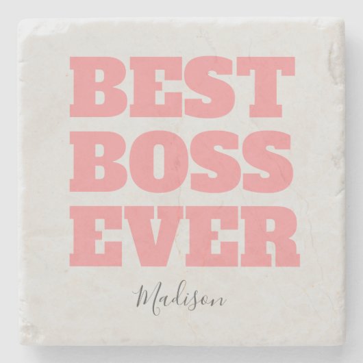 Bestes Boss je rosa Typografie-Script Personalisie Steinuntersetzer (Vorderseite)
