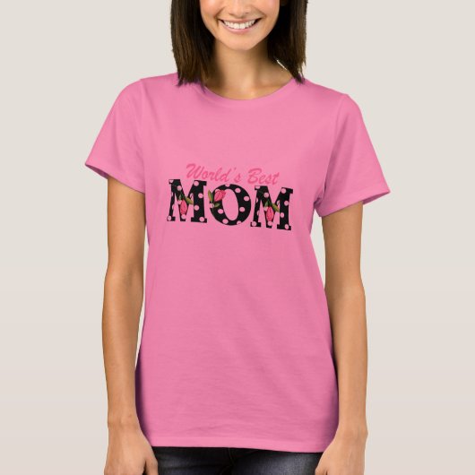 Bestes die Mama-Schwarzes der Welt mit rosa Tulpen T-Shirt (Vorderseite)