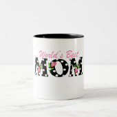 Bestes die Mama-Schwarzes der Welt mit rosa Tulpen Zweifarbige Tasse (Mittel)