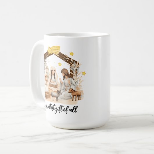 Bestes Geschenk aller Weihnachtskrippen Kaffeetasse (Vorderseite Links)