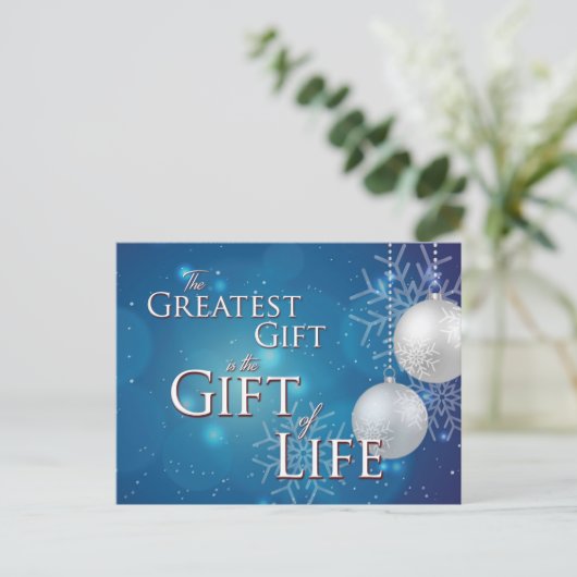 Bestes Geschenk, Lebensgeschenk, Spender, Weihnach Postkarte (Stehend Vorderseite)