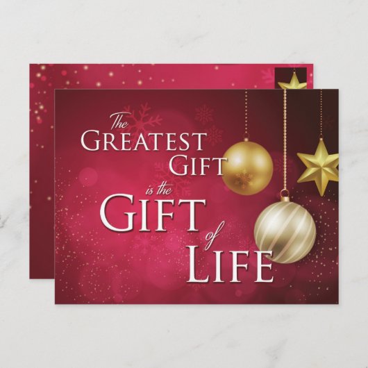 Bestes Geschenk, Lebensgeschenk, Spender, Weihnach Postkarte (Vorne/Hinten)