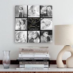 Bestes Glamma je 8 Foto Collage Gold Glitzer Chic Quadratische Wanduhr