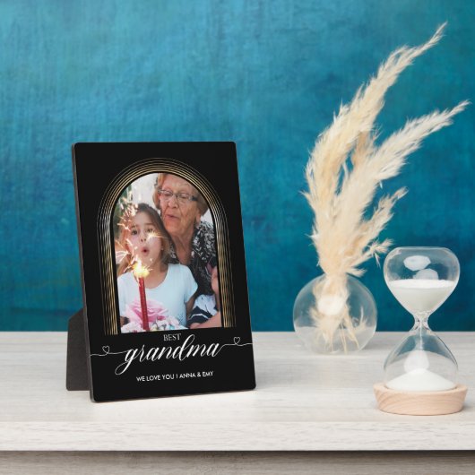 Bestes GRANDMA Heart Script Elegantes Gold Frame F Fotoplatte (Seite)