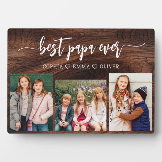 Bestes Holz Papa Grandpa Großkinder Foto Collage Fotoplatte (Vorderseite)
