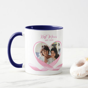 Bestes Mama-Foto mit rosafarbenem FlachHerz Tasse