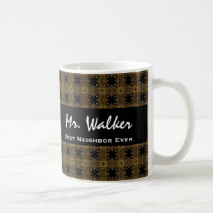 Bestes NACHBAR überhaupt Goldschwarze Quadrate un Kaffeetasse