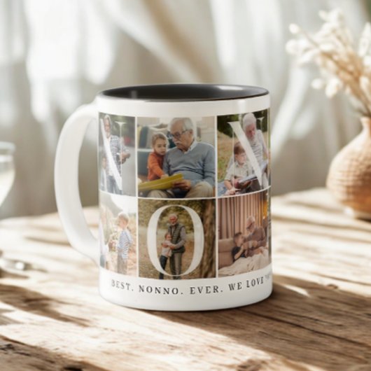 Bestes Nonno-je, 10 Foto Grid-Geschenk für Opa Zweifarbige Tasse