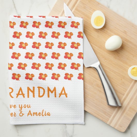 Bestes Oma Red Summer Blume Pattern Geschirrtuch (Viertel Falte)