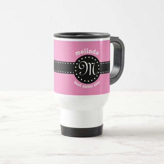 Bestes SCHWESTER überhaupt Tupfen-Monogramm ROSA Reisebecher (VorderseiteRechts)