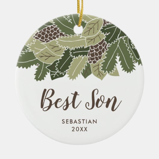 Bestes Sohn Personalisiert Rustikales Geschenk für Keramik Ornament (Vorne)
