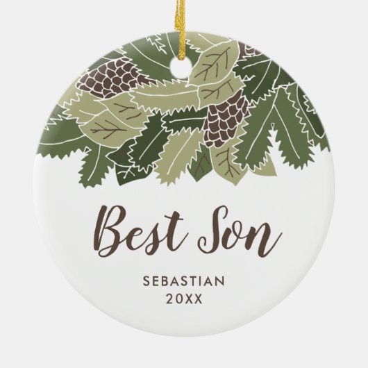 Bestes Sohn Personalisiert Rustikales Geschenk für Keramik Ornament (Hinten)