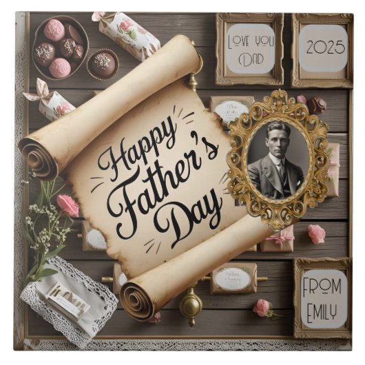 Bestes Vater-Rollen-Design mit Spitzen und Rose Fliese (Vorderseite)