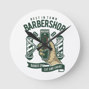 Bestes Vintage-Logo für einen Herrenfriseur Runde Wanduhr