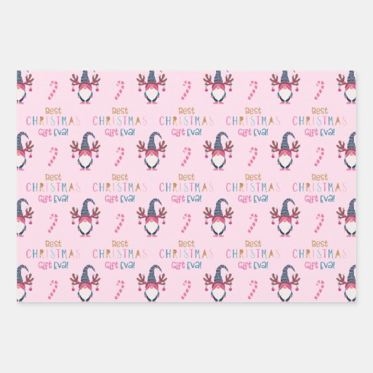 Bestes Weihnachtsgeschenk Eva! Funny & Bright Gnom Geschenkpapier Set (Vorderseite 2)