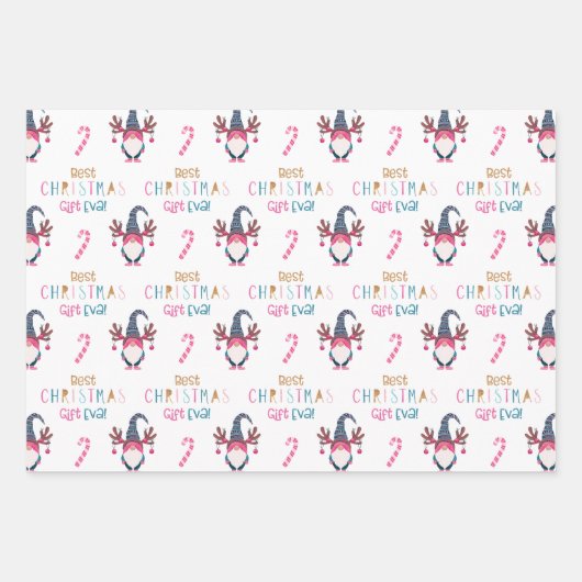 Bestes Weihnachtsgeschenk Eva! Funny & Bright Gnom Geschenkpapier Set (Vorderseite)