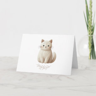 bestickte Beige Kitty mit botanischem Boho-Detail Karte