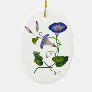 Bestickte Blaue Trichterwinden Keramikornament