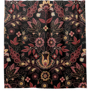bestickte Blume, dunkle Vintage Eleganz Duschvorhang