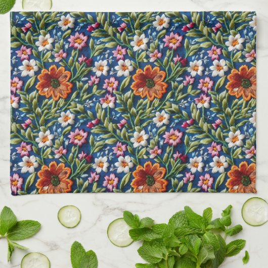 bestickte Blume Geschirrtuch (Gefaltet)