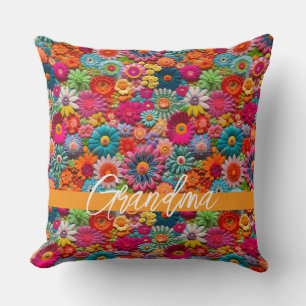 bestickte Blume GRANDMA Name Farbige Freude Kissen
