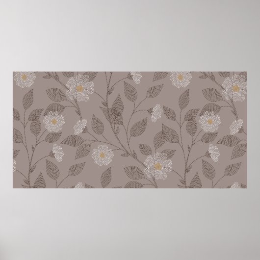 bestickte Blume und Blätter auf braunem Hintergrun Poster (Vorne)