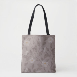 bestickte Blume und Blätter auf braunem Hintergrun Tasche