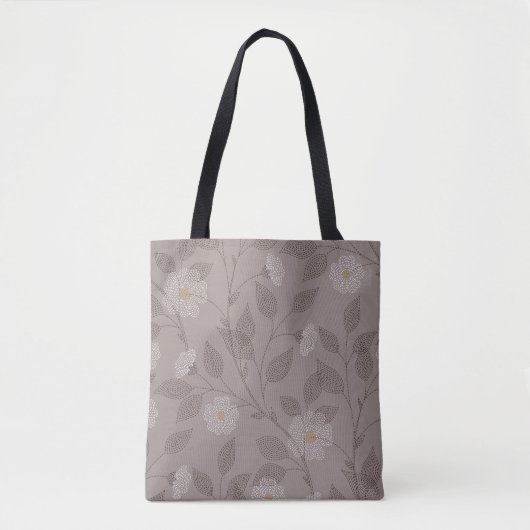 bestickte Blume und Blätter auf braunem Hintergrun Tasche (Vorderseite)