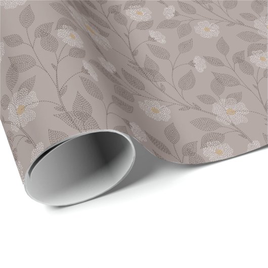 bestickte Blume und Blätter, nahtloses Design. Geschenkpapier (Rolleneckpunkt)