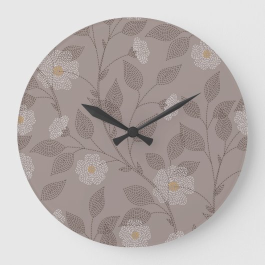 bestickte Blume und Blätter, nahtloses Design. Große Wanduhr (Vorderseite)