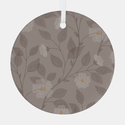bestickte Blume und Blätter, nahtloses Design. Ornament Aus Glas (Rückseite)