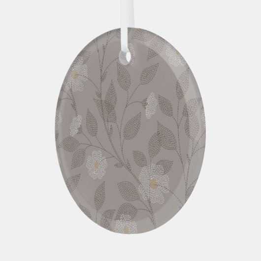 bestickte Blume und Blätter, nahtloses Design. Ornament Aus Glas (Vorderseite links)