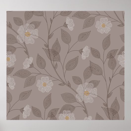 bestickte Blume und Blätter, nahtloses Design. Poster (Vorne)