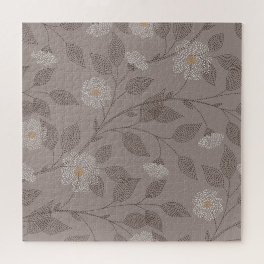 bestickte Blume und Blätter, nahtloses Design. Puzzle (Horizontal)