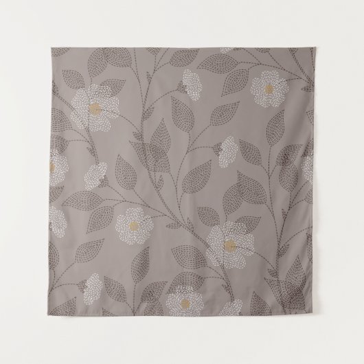 bestickte Blume und Blätter, nahtloses Design. Wandteppich (Vorderseite)