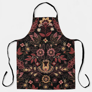 Bestickte Blumen, dunkle Vintage-Eleganz Schürze