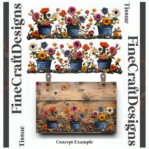 Bestickte Blumen in Töpfen Decoupage L und R 018 Seidenpapier