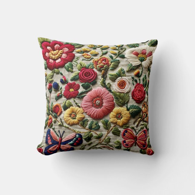 Bestickte Blumen Kissen (Vorderseite)