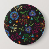 bestickte Brosche mit Blume auf schwarzem Untergru Button (Vorderseite)