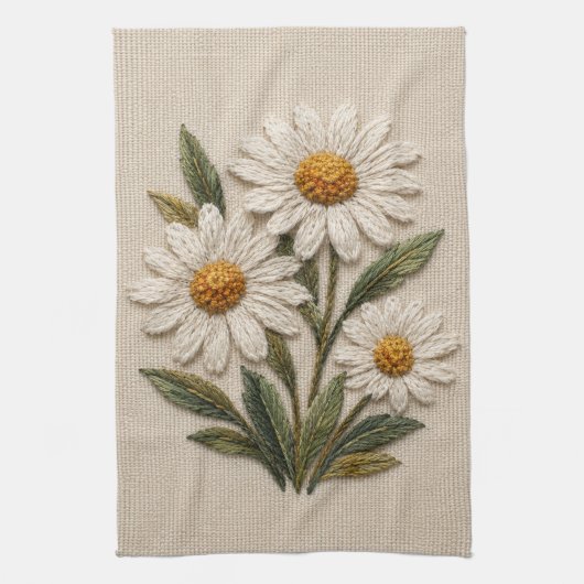 Bestickte Daisy-Blüte Geschirrtuch (Vertikal)