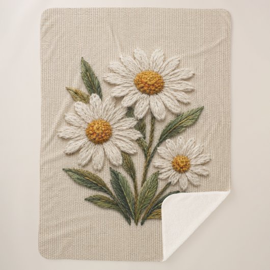 Bestickte Daisy-Blüte Sherpadecke (Vorderseite)