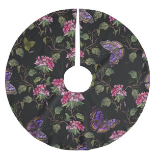 bestickte Datura-Blume: Botanische Kunst Polyester Weihnachtsbaumdecke