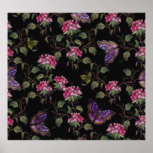 bestickte Datura-Blume: Botanische Kunst Poster (Vorne)