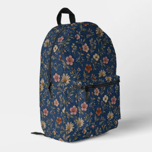 Bestickte einfache Wildblumen auf Jeanshintergrund Bedruckter Rucksack